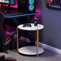 Table d'appoint ronde à 2 niveaux, minimaliste, durable, effet marbre blanc avec pieds en métal doré, modèle Mcs1131 pour salon