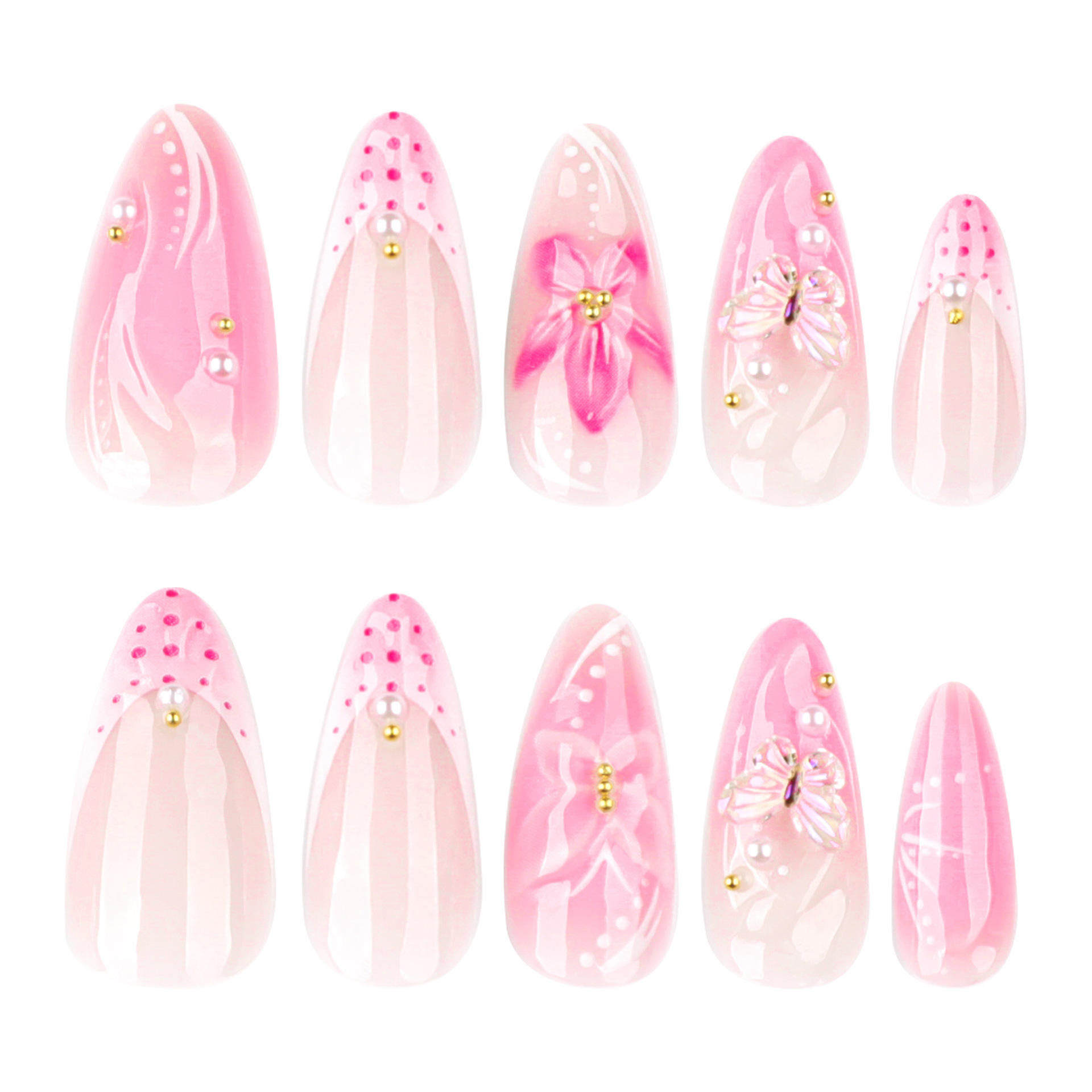 Brand New Product Fashion Short Almond False Nails Wholesale Pink 3D Flower Nail Tips with Boxes Packing