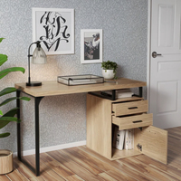 Bureau Effecti en chêne Table d'étude à pieds en métal avec 3 tiroirs offrant amplement d'espace pour un bureau d'ordinateur