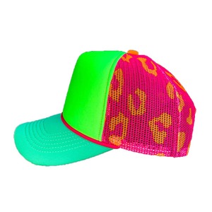 Tri-Màu Neon Leopard Lưới Trở Lại Cap Puff Neon Đảng Trucker Mũ Cho Phụ Nữ Mùa Hè Bãi Biển Kỳ Nghỉ Cabo Chains Mũ - Product Image 1