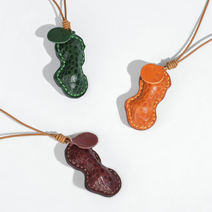 Handmade Vegetable Tanned <b>Leather</b> Peanut Charm Cute Good Things Happen Cowhide Bag Pendant Premium Genuine <b>Leather</b> Car <b>Keychain</b> - Product Image 2