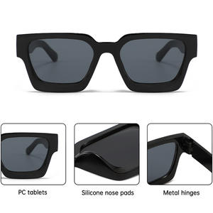 Gafas de sol clásicas con montura cuadrada gruesa, lentes de PC con borde completo negro para hombres, protección UV para conducir, estilo urbano - Product Image 3