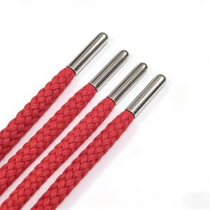 8mm Red Hollow Braided Metal Head Polyester Cotton Drawcord <b>Shoelaces</b> Sweater Waist <b>Rope</b> Drawstring Support Custom - Product Image 2