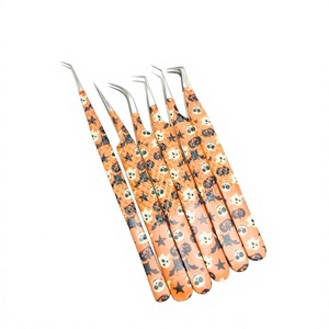 Pince à cils Halloween Orange en papier enduit, avec pointe argentée brillante et poignée diamantée, lot de 6 pointes différentes - Product Image 6