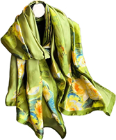 Écharpe en soie pour femmes, grande, longue et légère, foulards en soie pour le cou, écharpes douces à fleurs, cadeau de mode pour femmes