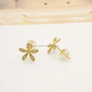 Factory Directly Sales 18k Real Gold Earring Diamond Women Karat Gold Jewelry Flower Shape Earrings 18k Yellow Gold Wholesale