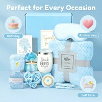 Coffret Cadeau Spa Bleu Lunaire Relaxant pour Femme - Boîte Cadeau Anniversaire Noël avec Couverture en Flanelle et Produits de Soin Personnel