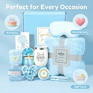 Coffret Cadeau <span class=keywords><strong>Spa</strong></span> Bleu Lunaire Relaxant pour Femme - Boîte Cadeau Anniversaire Noël avec Couverture en Flanelle et Produits de Soin Personnel - Product Image 3