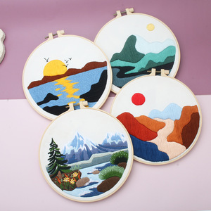 Handmade Splendid Mountains and Rivers Embroidered DIY Kit Cotton Fabric Material Bag with Cross-Border English Embroidery