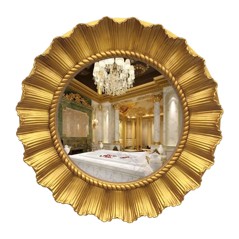 Baroque Style Wedding and Living Room Wall Mirror Golden Decorative PU Mirror Frame