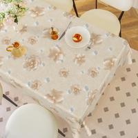 Nappe rectangulaire en lin de style français à motif de feuilles brodées de haute qualité, tissu doux, pétales de rose