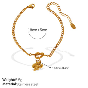 Nouveau bracelet minimaliste style INS avec pendentif 12 signes du zodiaque, en acier inoxydable plaqué or 18 carats, unisexe, cadeau, bijoux tendance - Product Image 6