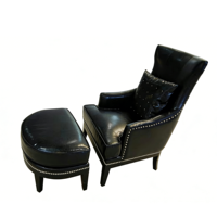 Ensemble fauteuil et ottoman en cuir véritable avec rivets, style vintage américain