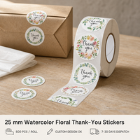 Autocollants de remerciement floraux circulaires, étiquettes auto-adhésives dessinées à la main avec plantes et fleurs, autocollants ronds en rouleau
