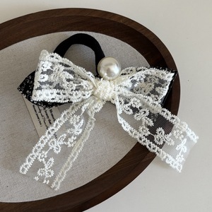 French Retro Pearl Sweet Elastic Hair <b>Rope</b> Vintage <b>Lace</b> BowKnot Bridal Wedding Hair Accessories Jewelry - Product Image 3