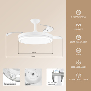 Ventilateur de plafond rétractable à 4 pales avec lumière LED, minuterie, moteur DC réversible, silencieux et économe en énergie - En stock en Espagne - Product Image 2