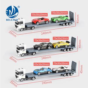Bemay Toy Diecast Model Car Metal Scale Truck trattore europeo in lega scorrevole con 2 auto sportive - Product Image 4