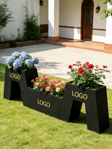 Maceta Moderna de Metal Negro, Maceta de Acero Inoxidable con Diseño de Logotipo Dorado para Exhibición de Flores y Plantas Verdes en Interiores - Product Image 2