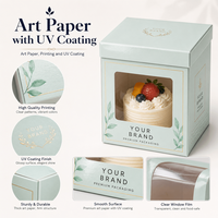Scatola per Dessert Personalizzata in Carta Artistica Rigida con Finestra e Rivestimento in Spugna, Scatola Regalo Riciclabile per Alimenti con Rivestimento UV e Logo Personalizzato per Pasticceria