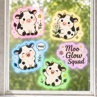 Autocollants personnalisés imperméables en PVC vinyle, motif vache et marguerite Kawaii, autocollant décoratif électrostatique imprimé UV pour fenêtre et mur en verre