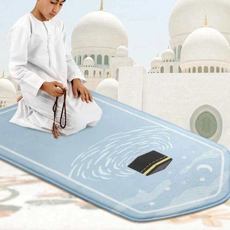 Alfombra Sajadah acolchada grande y gruesa de terciopelo, alfombra de oración musulmana, alfombra islámica para hombres, mujeres y niños