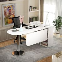 Bureau d'angle incurvé moderne LINOU en bois massif avec bibliothèque intégrée, table d'étude et de travail informatique, table de diagnostic et de traitement individuelle