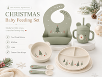 Ensemble repas bébé en silicone Koala personnalisé avec logo, de qualité alimentaire, comprenant bavoir, assiette à compartiments, bol à ventouse, cuillère et tasse, kit d'alimentation pour tout-petits