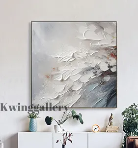 Abstract White Flower Canvas Oil Painting Botanical Landscape Painting 3D Texture Wall Art Minimalist Home Wall Decoration Art