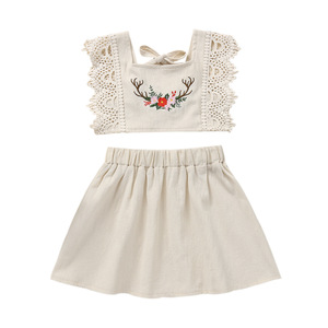 Nouvel ensemble de vêtements d'été pour bébé fille, design spécial, décontracté, en coton et lin, avec poignets en dentelle, plusieurs couleurs - Product Image 1