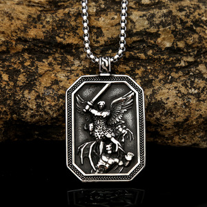 Yunnique-collar con colgante de ángel guardián de acero inoxidable para hombre, estilo Punk, diseño de alas geométricas, cadena de 60cm - Product Image 2