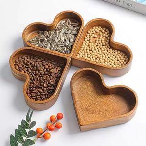 Solid Wood Heart Shaped <b>Storage</b> <b>Tray</b> 4 Compartment Food Container For Table Use - Product Image 1