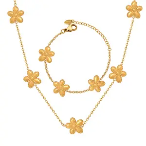 XIX Ensembles De Bijoux Collares Pulseras de cadena Diseño de flores Gargantilla chapada en oro de 18 quilates Conjuntos de joyería de moda de acero inoxidable