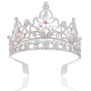 Factory wholesale cheap AB bridal RHINESTONE TIARAS gold mixed bling crystal pageant party queen crowns