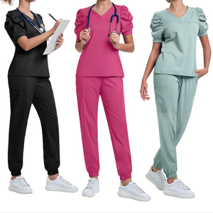 Uniformes Médicos Cómodos y Elásticos con Mangas Abullonadas para Mujer, Conjuntos de Uniformes Transpirables al por Mayor para Salón de Belleza y SPA - Product Image 3