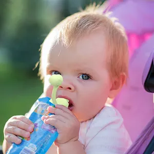 Wieder verwendbare wasserdichte Infant Squeeze Fruit Food Bag Beutel Fütterung Topper Deckel No Spill Led Entwöhnung Silikon Babynahrung Beutel Top