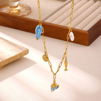 Collar Serie Océano en OFERTA, Chapado en Oro de 18K, Acero Inoxidable, Decoración de Conchas y Perlas, Cadena de Clip, para Mujer, Ideal para Regalo