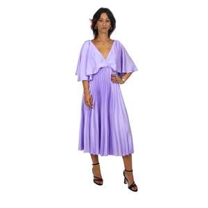 Robe pour femme, lilas, plissée, mi-longue, col en V, manches cape, élégante, pour soirée - Product Image 6