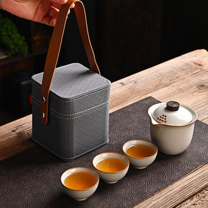 Juego de Té Portátil de Cerámica Ru Ware, Tetera Kung Fu con 3 Tazas, Juego de Regalo Ligero para Uso en Exteriores - Product Image 2
