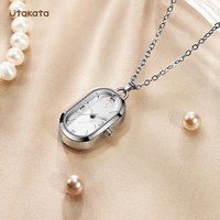 Montre-collier ovale de luxe pour femme, élégante, en acier inoxydable, avec longue chaîne, mouvement à quartz, prête à être expédiée