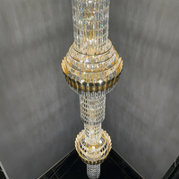 Lustre en cristal doré multi-niveaux de luxe, grand luminaire suspendu cylindrique pour villa, escalier, décoration d'hôtel