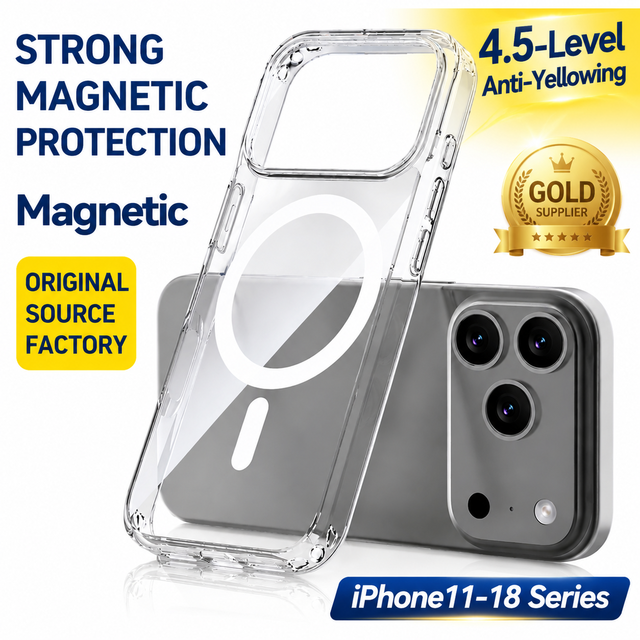 Premium Anti-Yellow Transparent TPU Strong N52 Shockproof Wireless Charging Magnetic Phone Case for 17 16 15 Pro Max