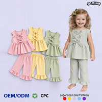 Ensemble deux pièces à carreaux pour filles, haut sans manches avec nœud et pantalon à volants, vêtements d'été pour tout-petits, boutique, vente en gros, fournisseur OEM