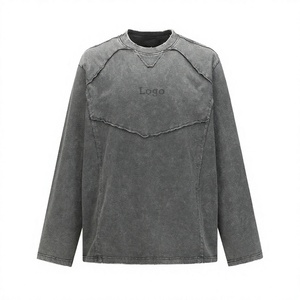 เสื้อผ้าขายส่งแบบใหม่ล่าสุด ปักโลโก้ตามสั่ง ทรงหลวม สไตล์วินเทจ ผ้าฝ้ายขาดๆ แขนยาว - Product Image 1