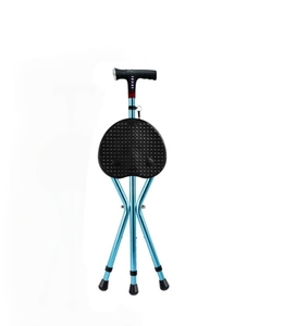 Canne-tabouret pliable légère à hauteur réglable avec lumière LED, radio FM, alarme <span class=keywords><strong>SOS</strong></span>, siège antidérapant et tige en aluminium pour seniors - Product Image 1