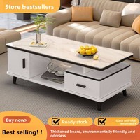 Nouvelle table basse moderne de style chinois en verre trempé avec plateau en panneau composite et espace de rangement pour salon et usage domestique