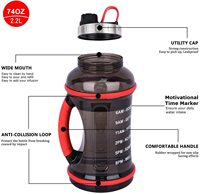 Bouteille d'eau transparente en plastique de 2,2 L, avec mots de motivation, grande bouteille d'eau motivante avec marquage des temps et des objectifs