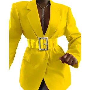 卸売 コートブレザープラスサイズ-2022女性のエレガントなファッションシックなベルト付きチュニックフィットカジュアルワークビジネススーツアウタートップスレディースブレザープラスサイズコート