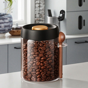1200ml <span class=keywords><strong>di</strong></span> tè per uso domestico e barattolo <span class=keywords><strong>di</strong></span> caffè a prova <span class=keywords><strong>di</strong></span> umidità e <span class=keywords><strong>sottovuoto</strong></span> con cucchiaio <span class=keywords><strong>di</strong></span> legno barattolo <span class=keywords><strong>di</strong></span> <span class=keywords><strong>vetro</strong></span> per la conservazione degli alimenti per la cucina - Product Image 1