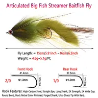 5.91 pouces articulé gros poisson truite brochet musqué bar pêche en mer leurre Baitfish mouche Flash Grizzly selle Hackle appât