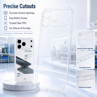 Casing HP TPU Custom Logo OEM ODM untuk iPhone 16 Pro Max, Transparan Kristal, Lembut, Grosir Pabrik, Slim Fit